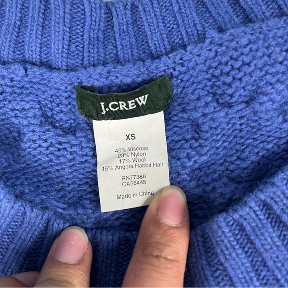 J. Crew Women Sz XS Sweater Honeycomb Cable Knit Wool Angora Blend Preppy Blue - Picture 4 of 9